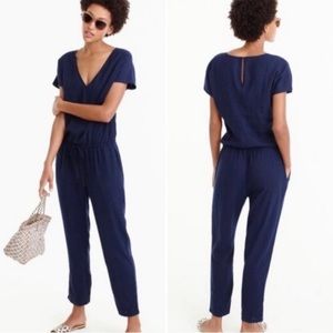 J. Crew Navy Blue Linen Blend Jumpsuit with drawstring waist size XXS